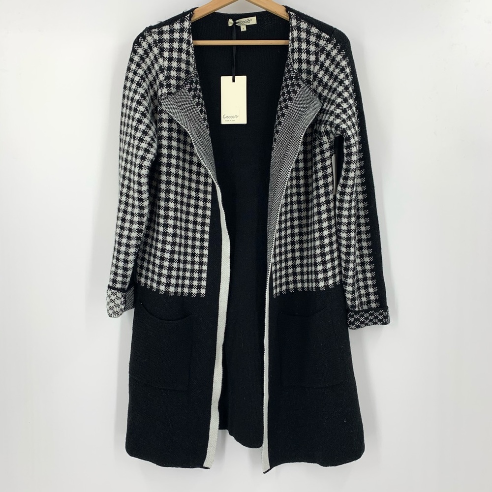 Caslon Black & White Long Open Front Houndstooth Cardigan Coat